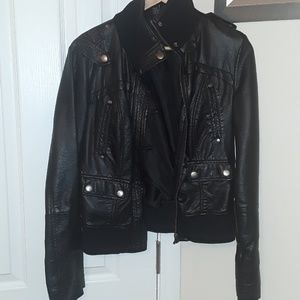 Black Faux Leather Bomber Jacket